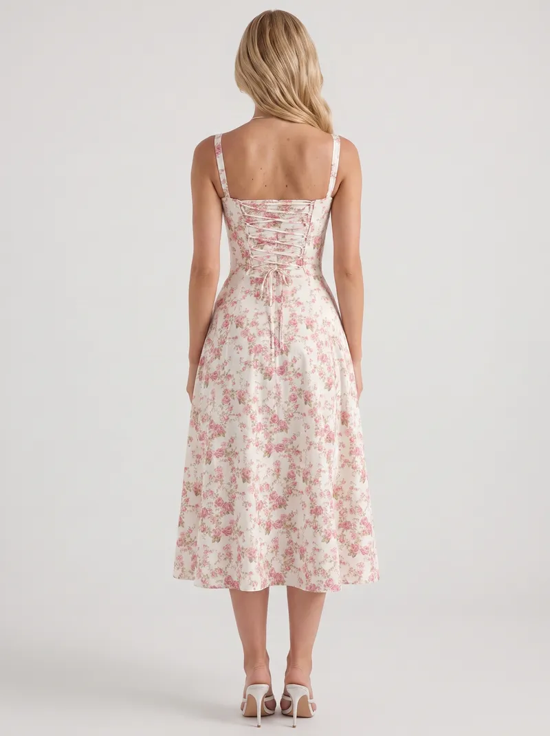 Sabine Toile Print Puff Sleeve Midi Dress - Light Pink