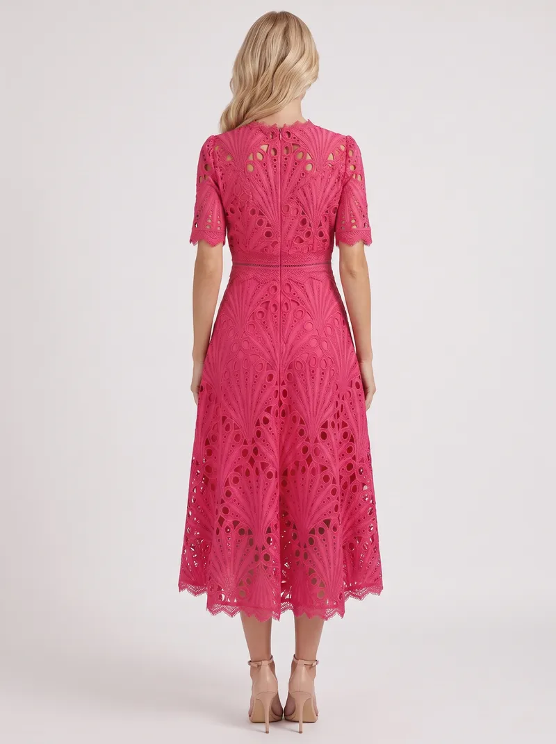 Clarisse Lace Midi Dress - Fuchsia