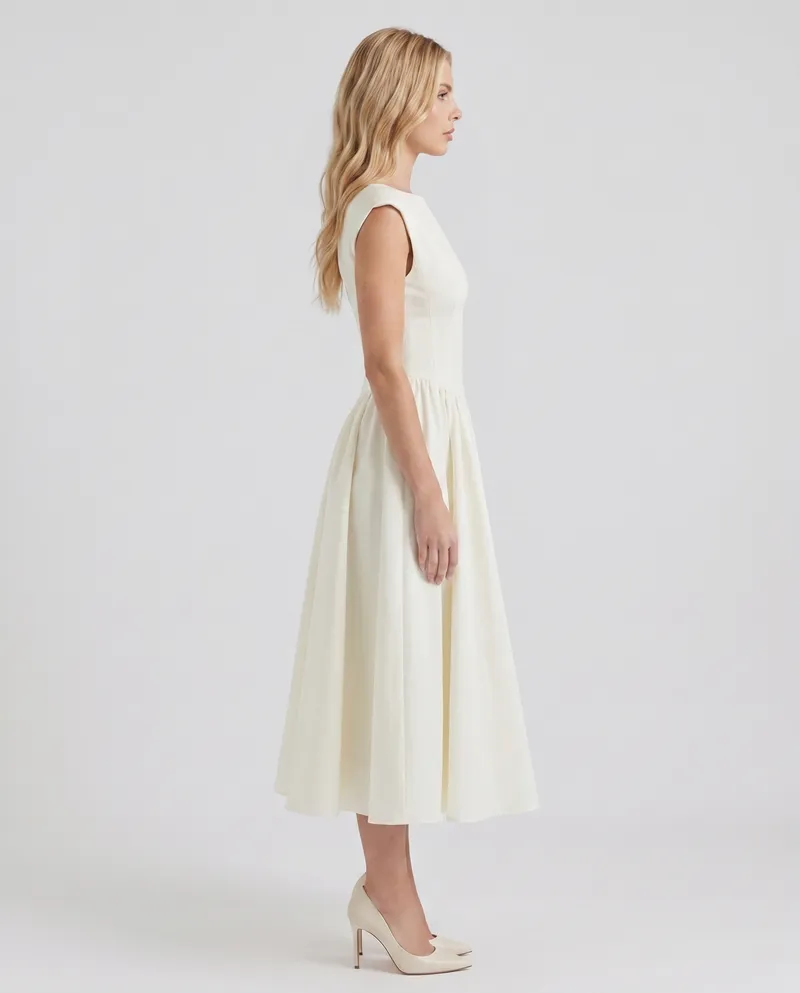 Anna Flare Midi Dress - White