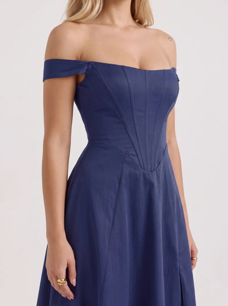 Astra Corset Midi Dress - Blue