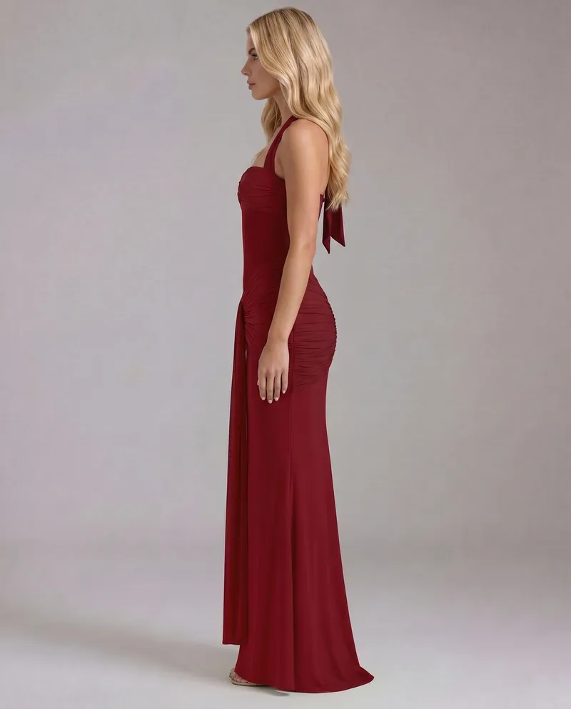 Victoria Ruched Maxi Dress - Red