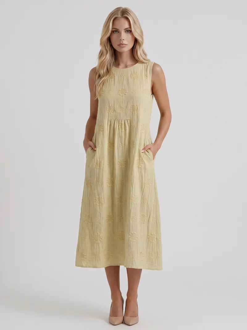 Elin Embroidered Midi Dress - Light Yellow