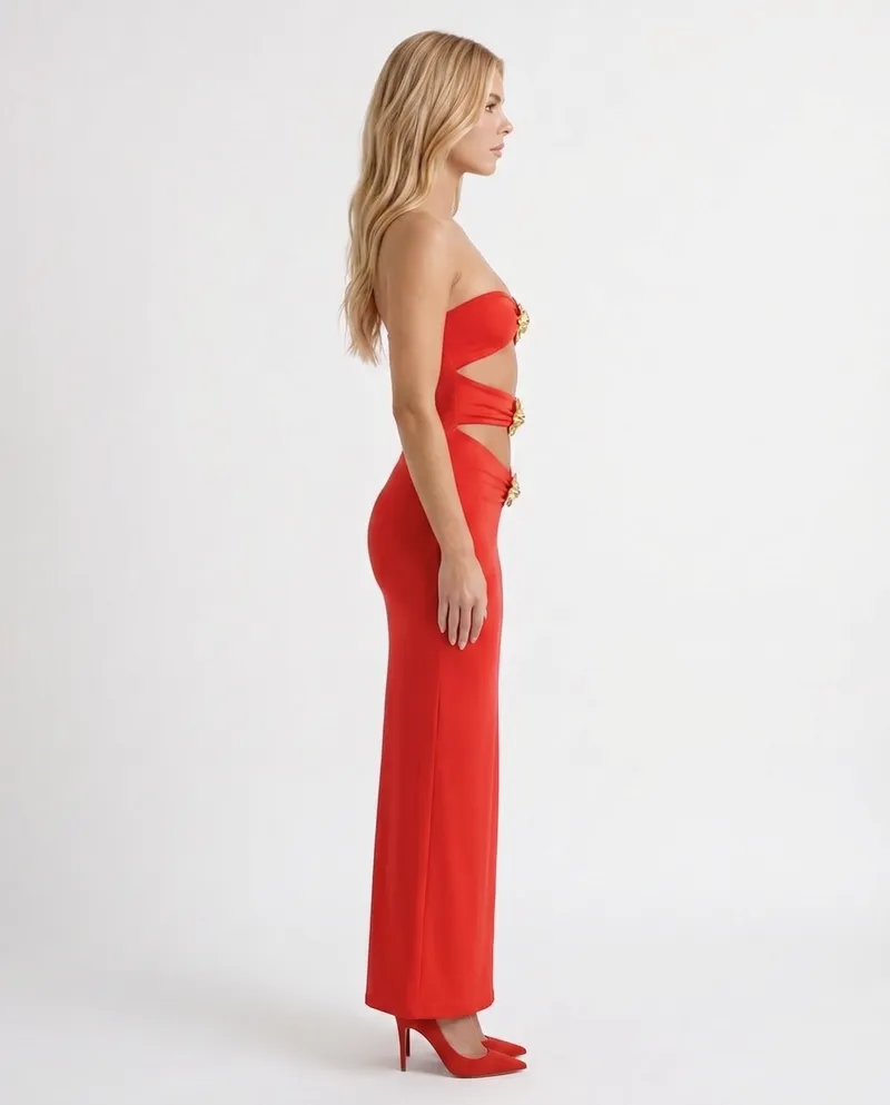 Raye Cutout Maxi Dress - Red