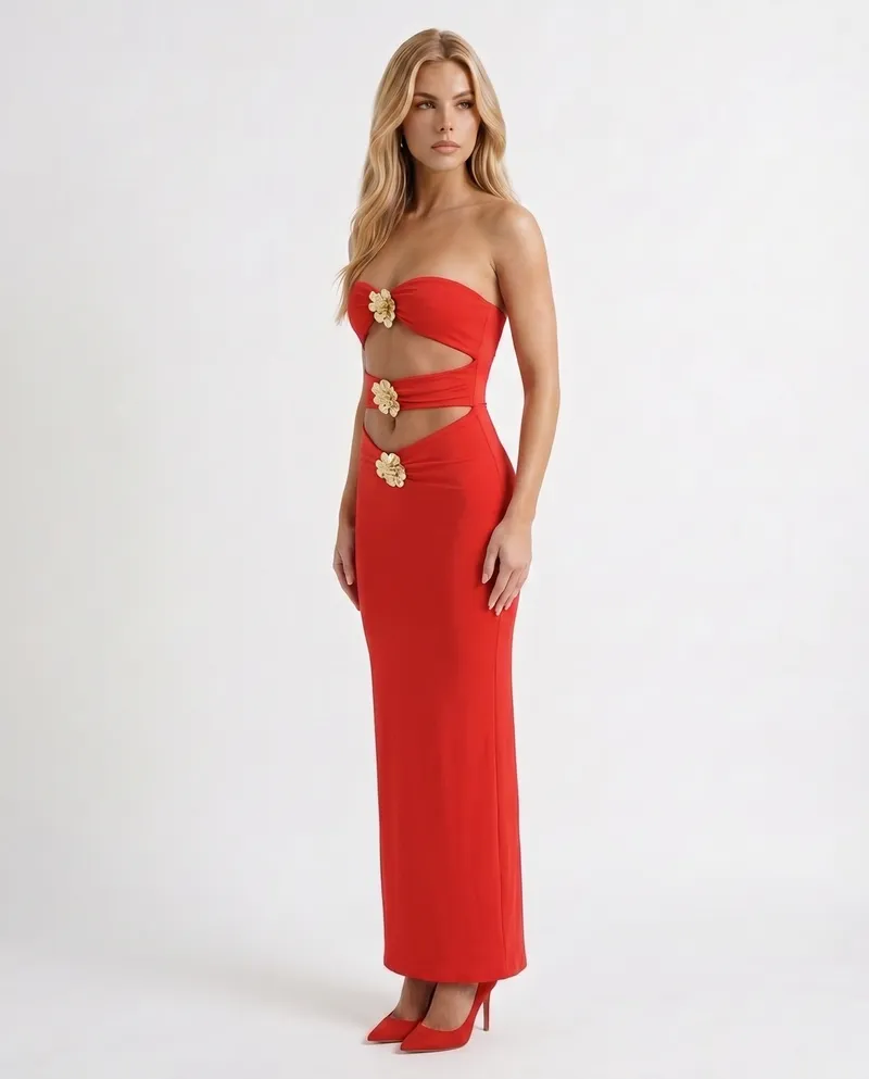 Raye Cutout Maxi Dress - Red