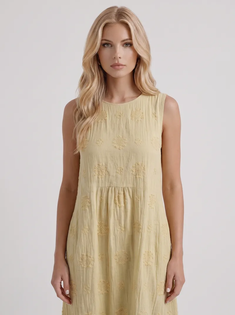 Elin Embroidered Midi Dress - Light Yellow
