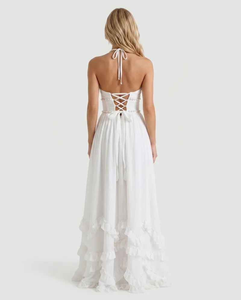 Bianca Ruffle Maxi Dress - Powder Bloom