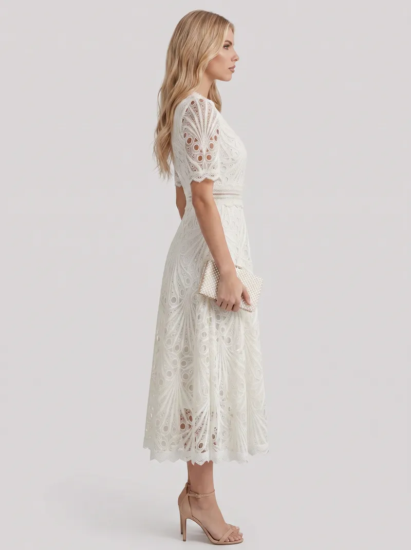 Clarisse Lace Midi Dress - White