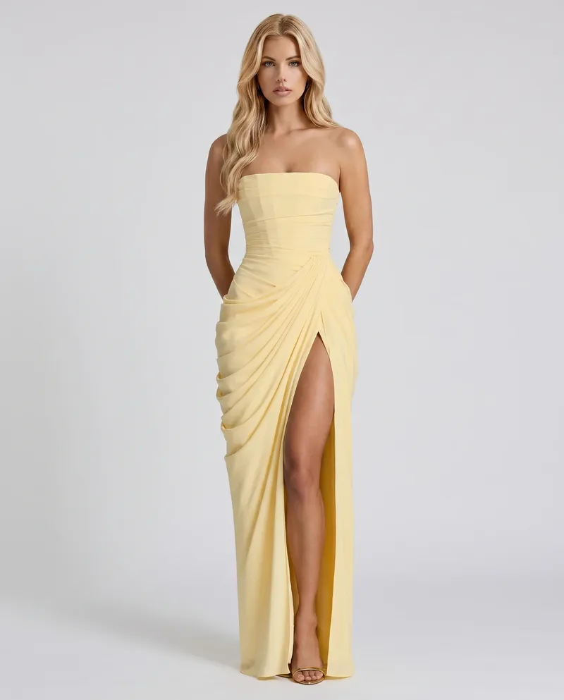 Cyrana Ruched Maxi Dress - Yellow