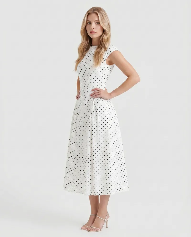 Greer Polka Dot Midi Dress - White