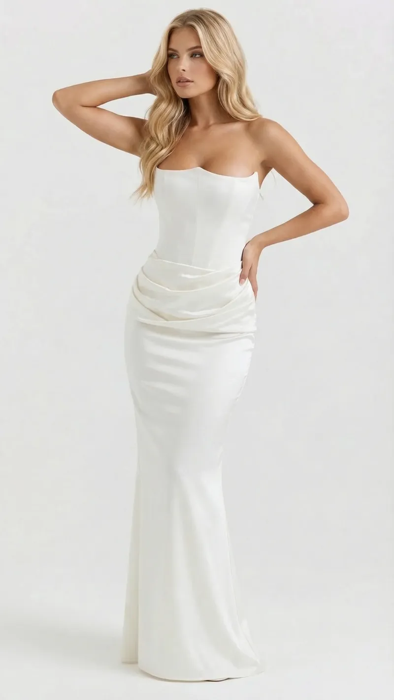 Scarlet Corset Strapless Maxi Dress - White