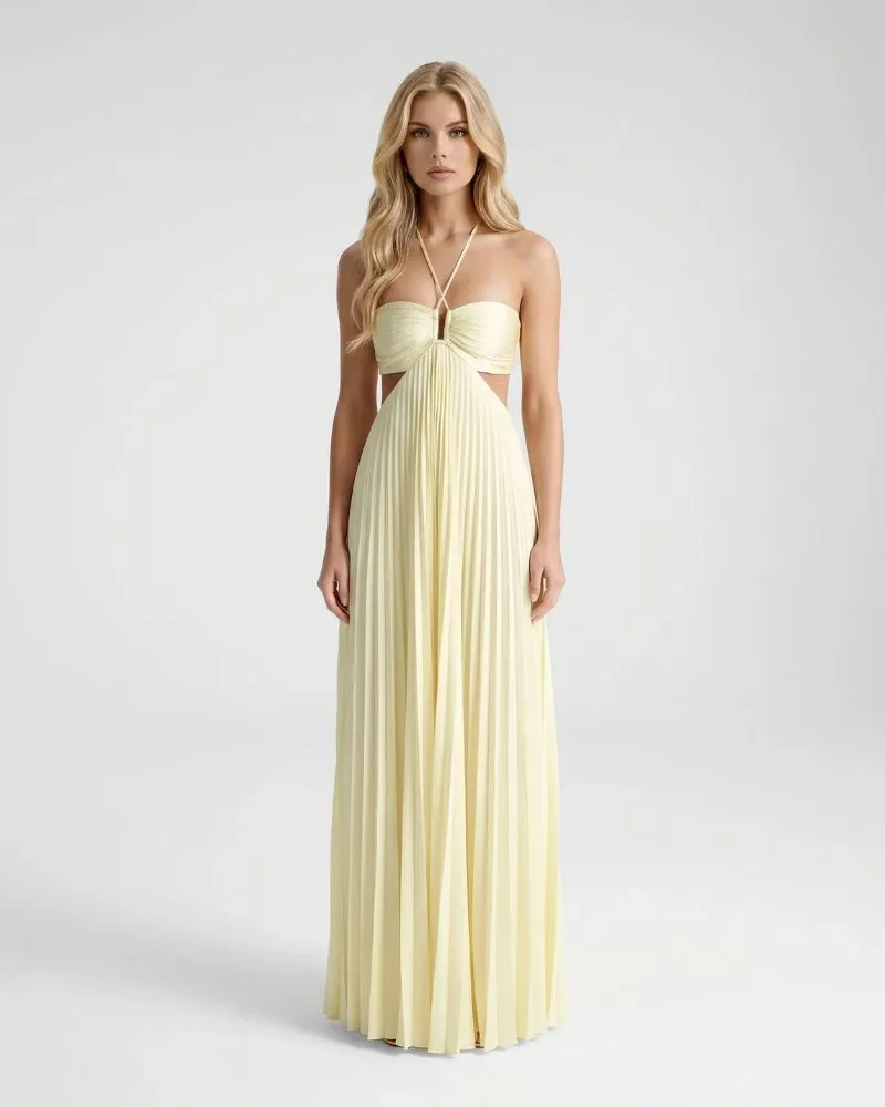 Aurora Pleated Cutout Maxi Dress - Butter Yellow