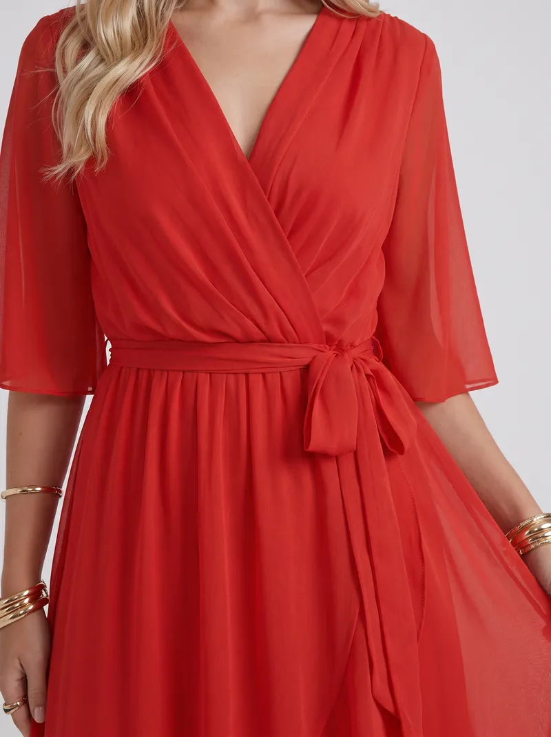 Lucienne Wrap Midi Dress - Red