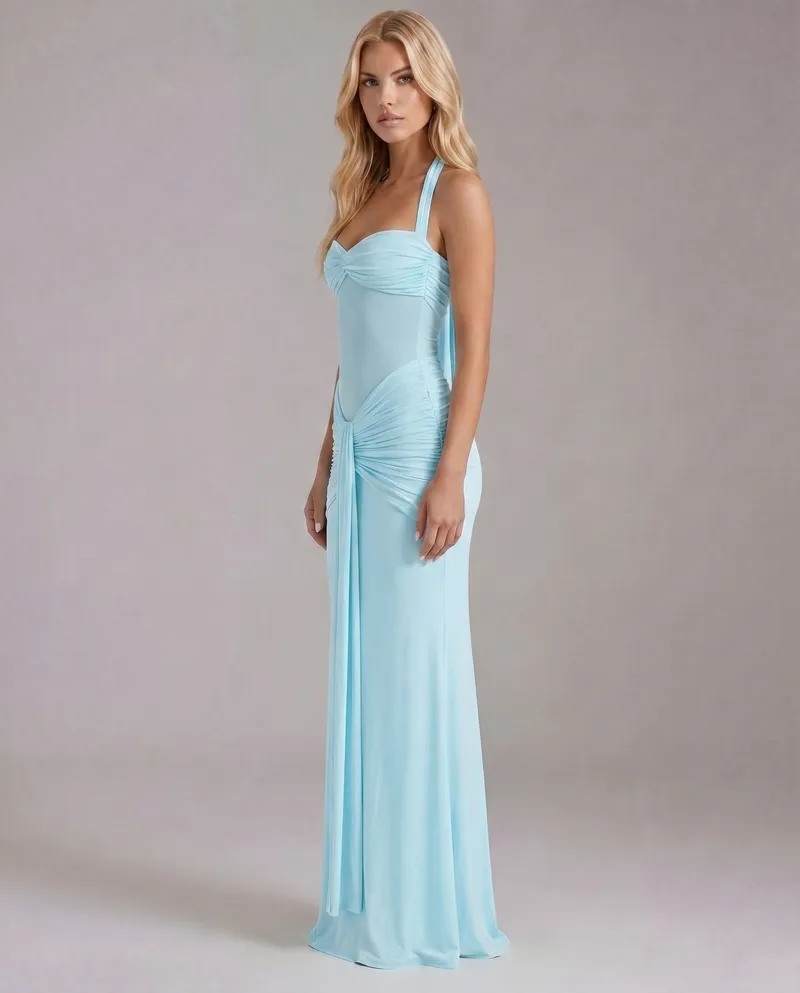 Victoria Ruched Maxi Dress - Blue