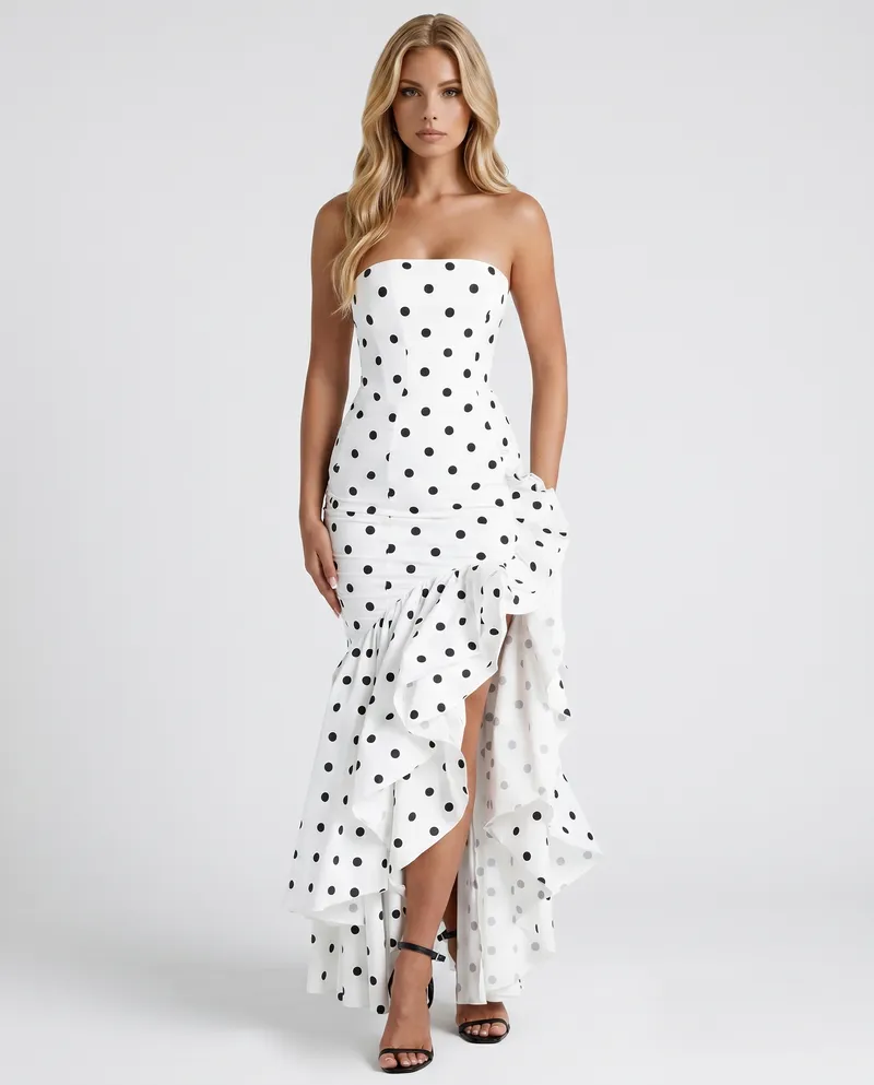 Eloise Ruffle Maxi Dress - Black Polka Dot