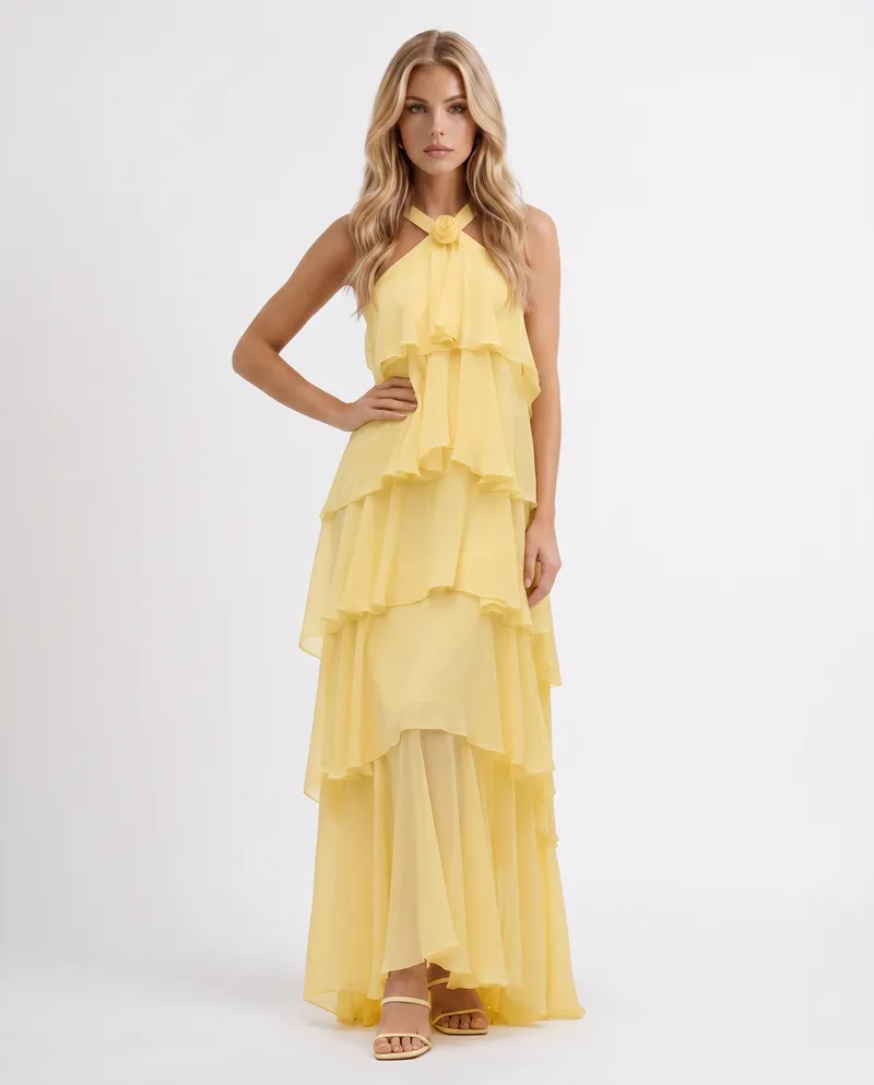 Felicia Tiered Maxi Dress - Yellow
