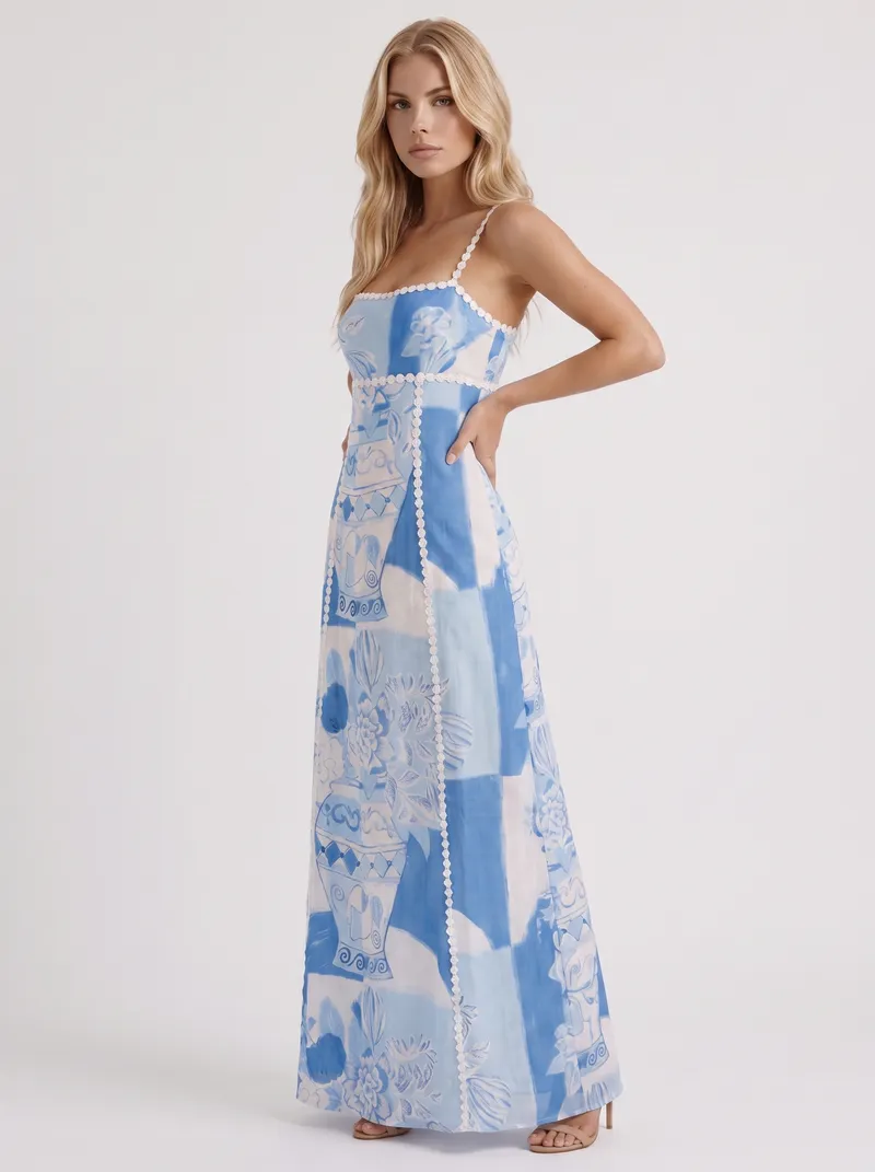 Bonnie Bow Maxi Dress - Blue