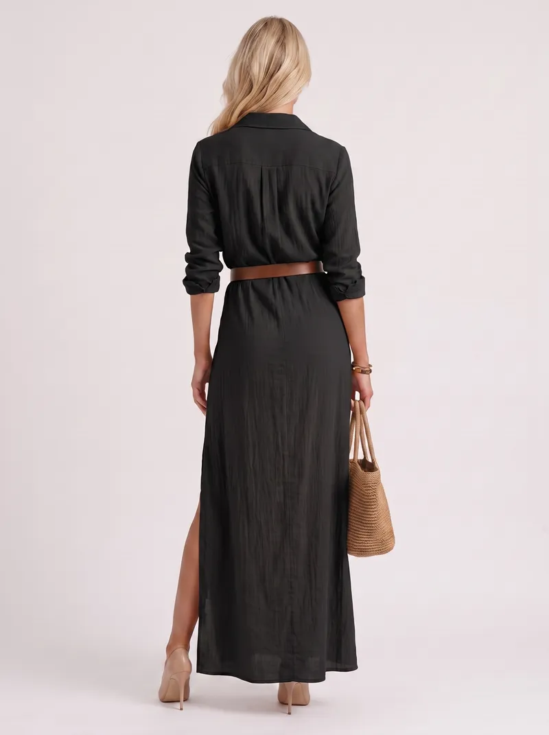 Hadley Collared Maxi Dress - Black