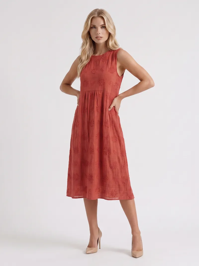 Elin Embroidered Midi Dress - Red