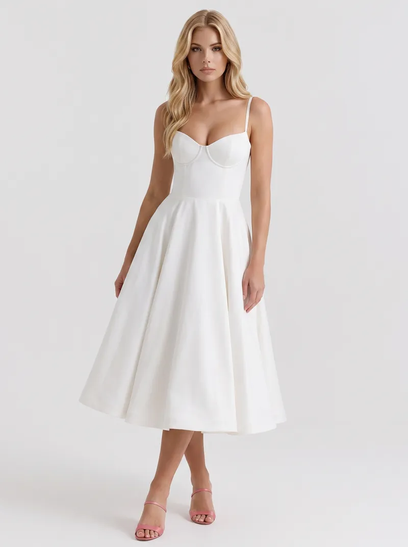 Estelle Sweetheart Corset Midi Dress - White