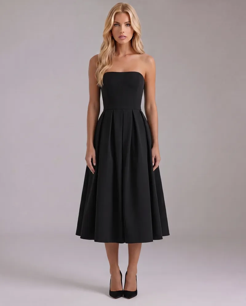Juliana Strapless Midi Dress - Black