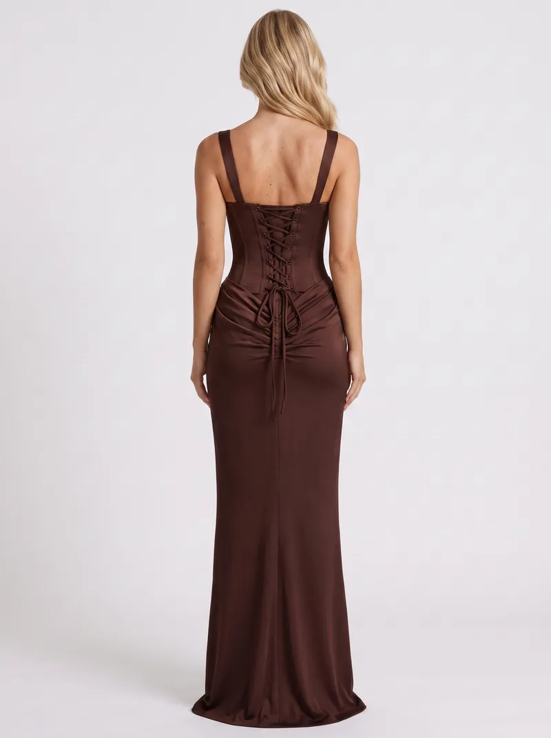Octavia Corset Maxi Dress - Brown