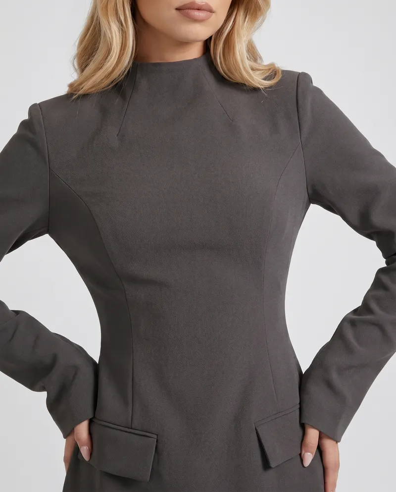 Quinn Split-Sleeve Mini Dress - Slate Gray