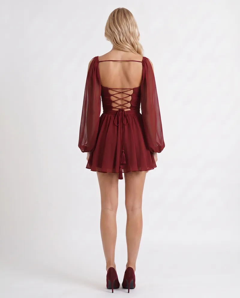 Elda Ruffle Mini Dress - Red