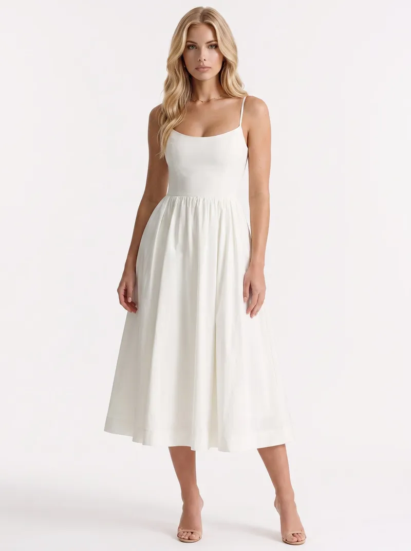 Birdie Flare Midi Dress - White