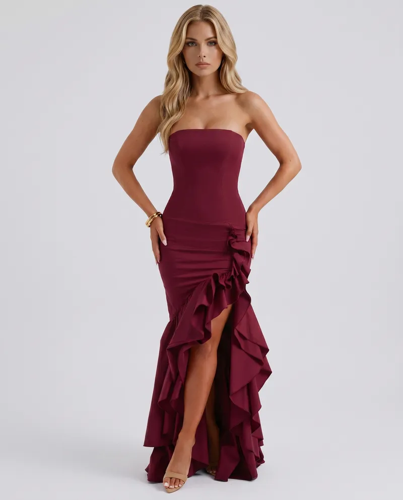 Eloise Ruffle Maxi Dress - Burgundy