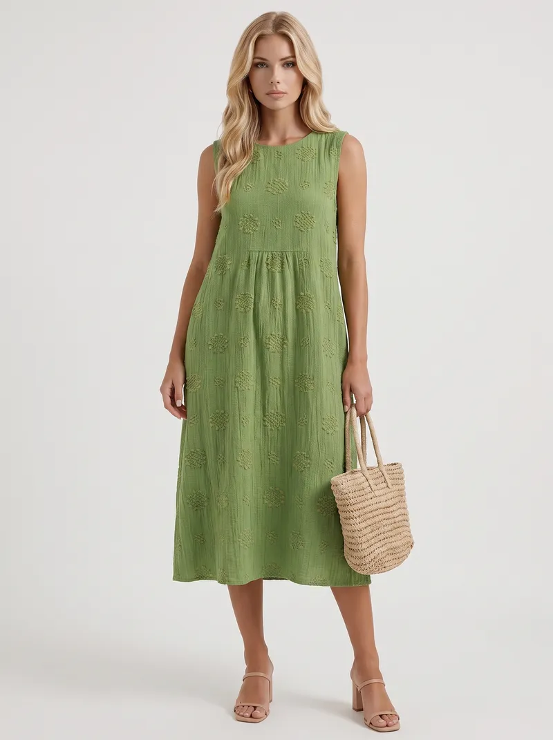 Elin Embroidered Midi Dress - Green