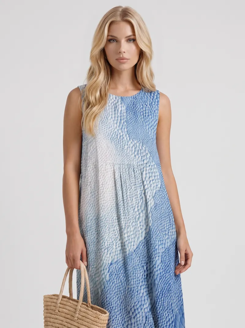 Elara Printed Midi Dress - Blue