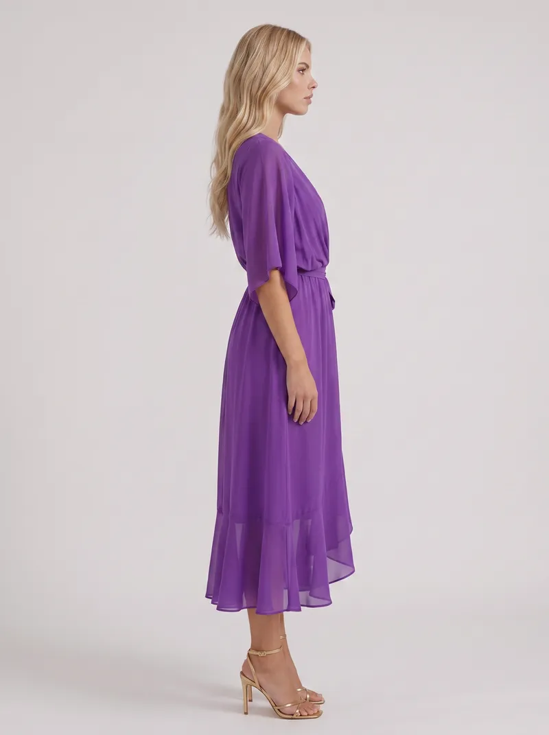 Lucienne Wrap Midi Dress - Purple