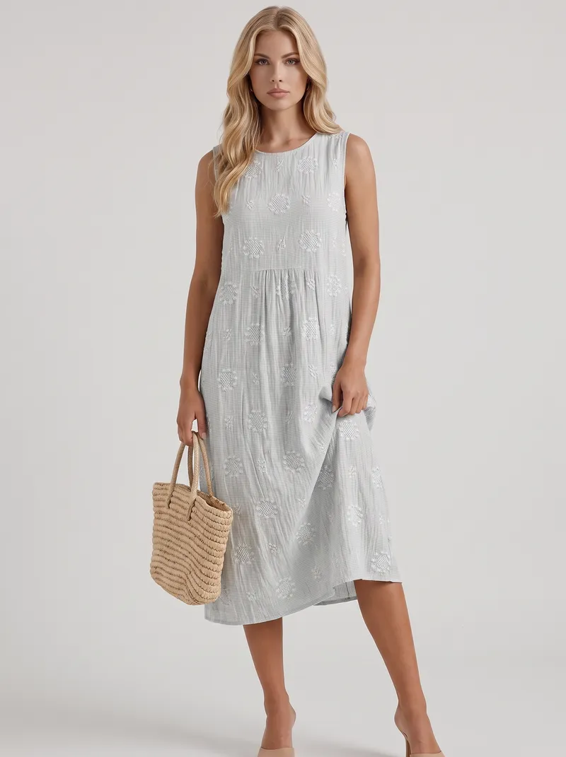 Elin Embroidered Midi Dress - White