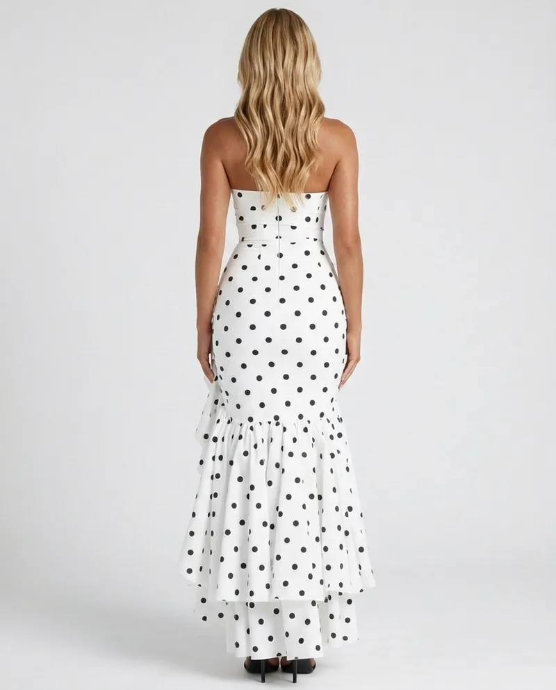 Eloise Ruffle Maxi Dress - Black Polka Dot