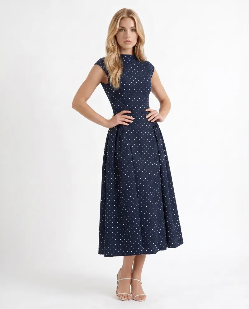 Greer Polka Dot Midi Dress - Navy