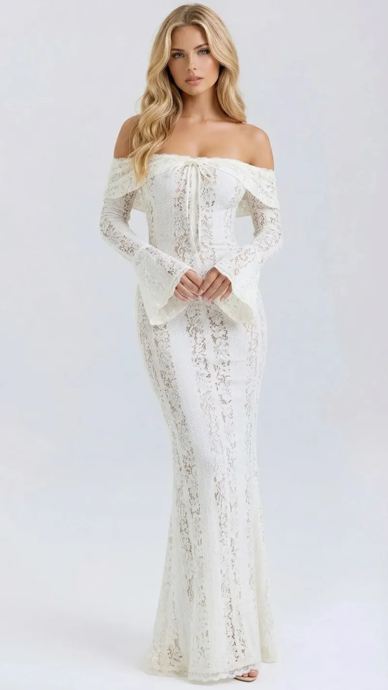 Rebekah Lace Off-Shoulder Maxi Dress - White
