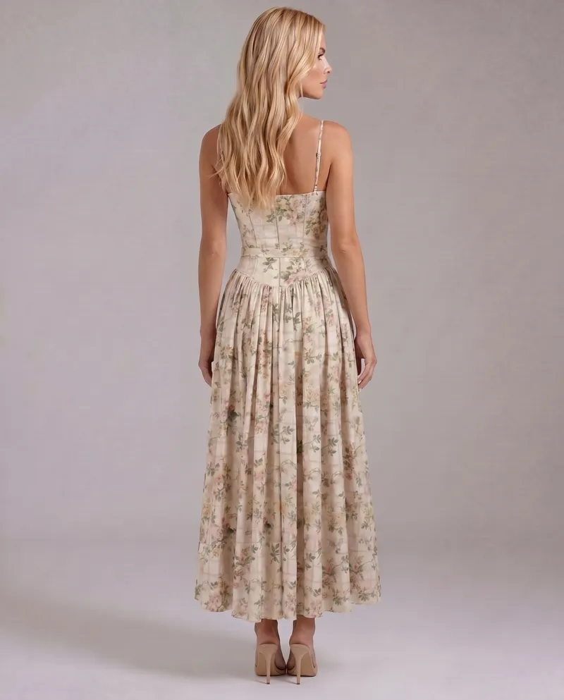 Cielle Floral Midi Dress - Rose Garden