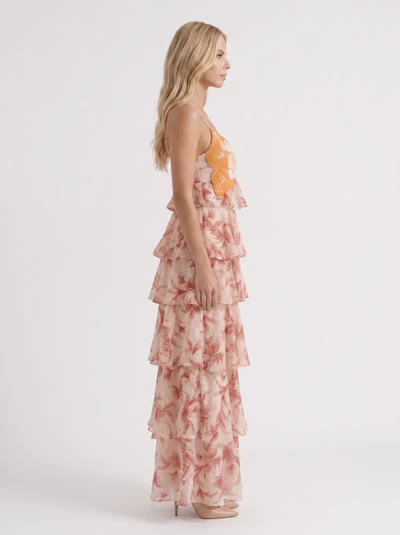Marielle Butterfly Maxi Dress - Brown