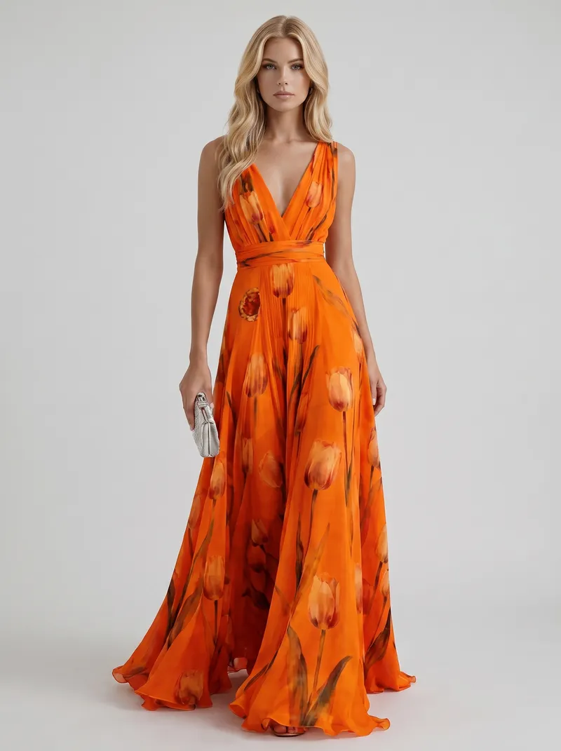 Fleur Floral Maxi Dress - Orange