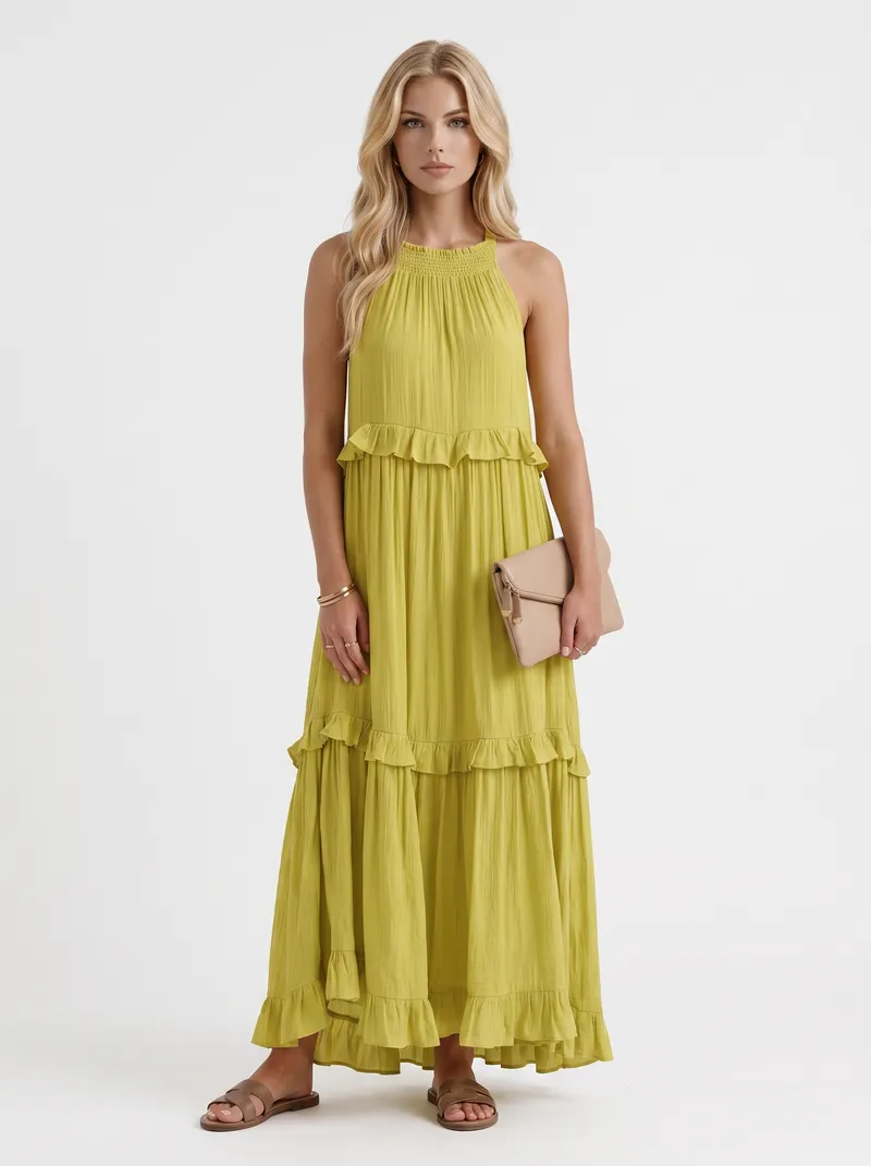 Thea Tiered Maxi Dress - Yellow