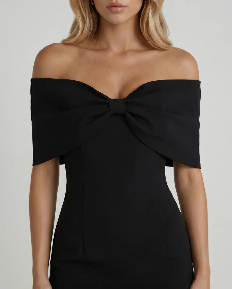 Rebecca Bow Mini Dress - Black
