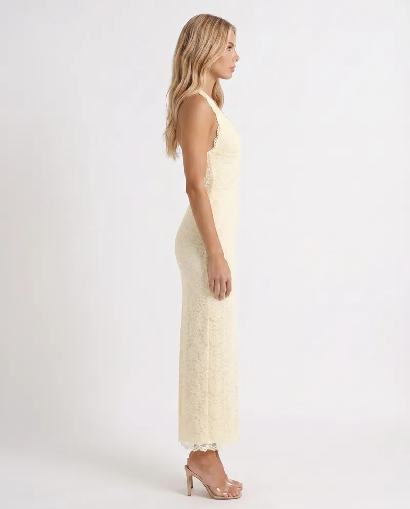 Liliana Scallop Maxi Dress - Lemon