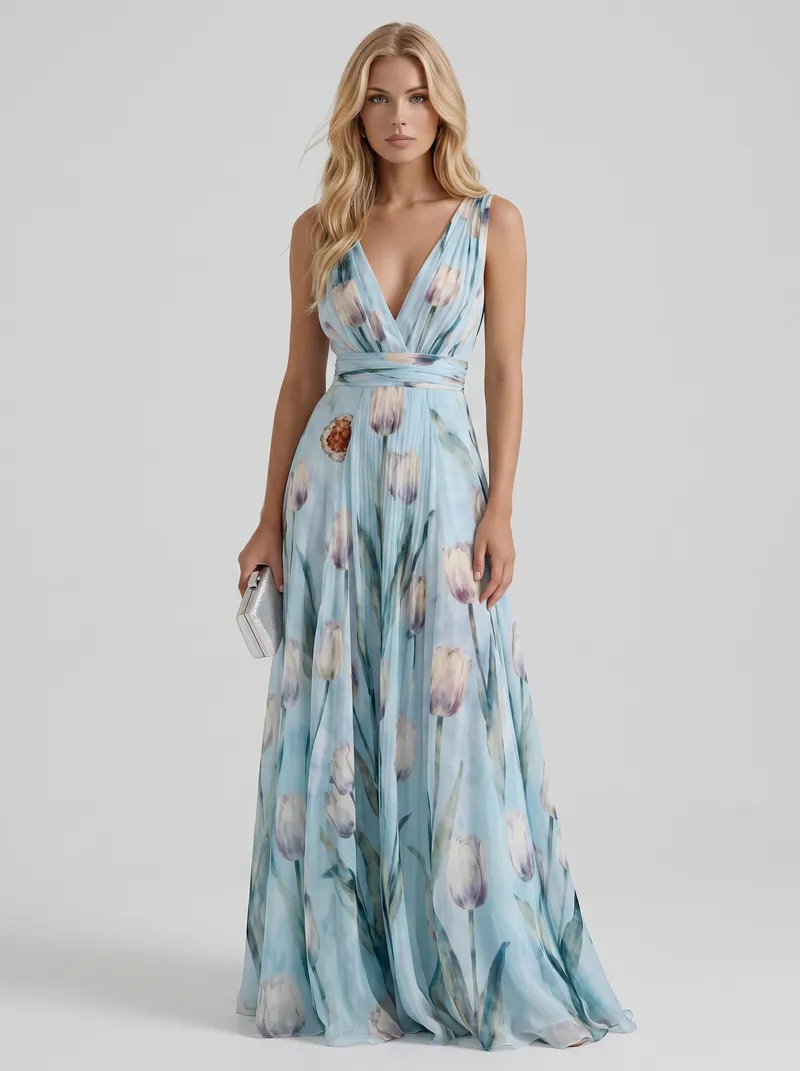 Fleur Floral Maxi Dress - Sky Blue