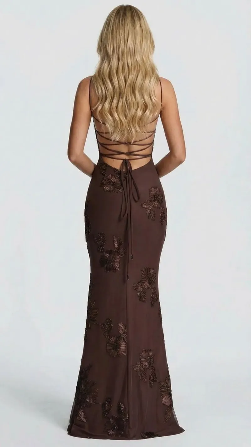 Celestina Floral Maxi Dress - Brown
