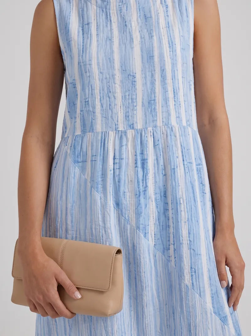 Elara Printed Midi Dress - Blue Stripe