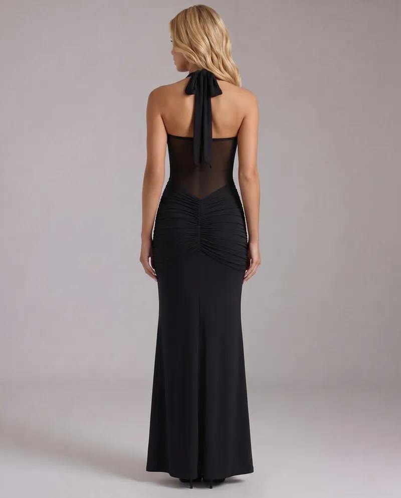 Victoria Ruched Maxi Dress - Black