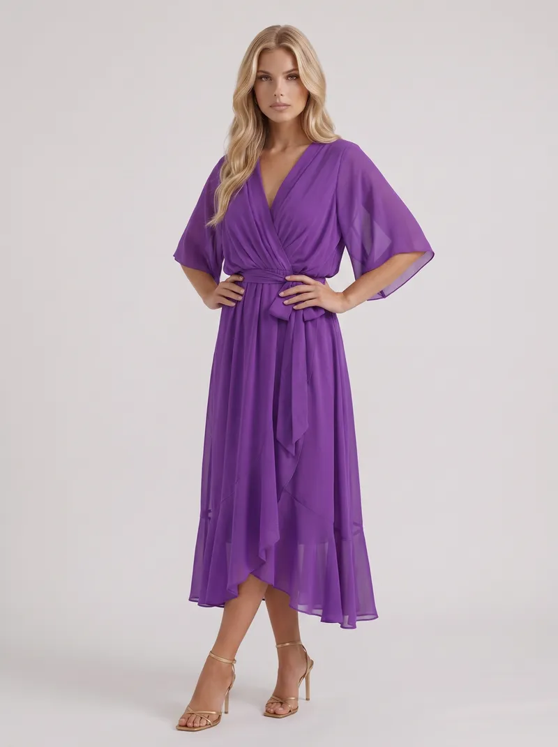 Lucienne Wrap Midi Dress - Purple