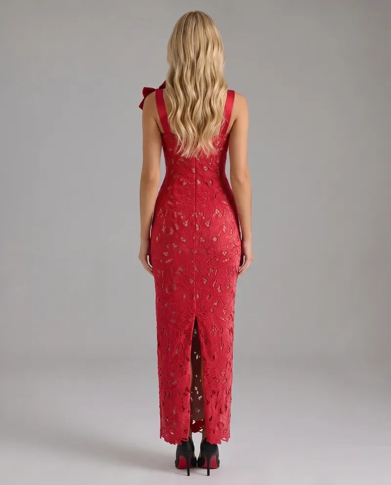 Milena Draped Maxi Dress - Red