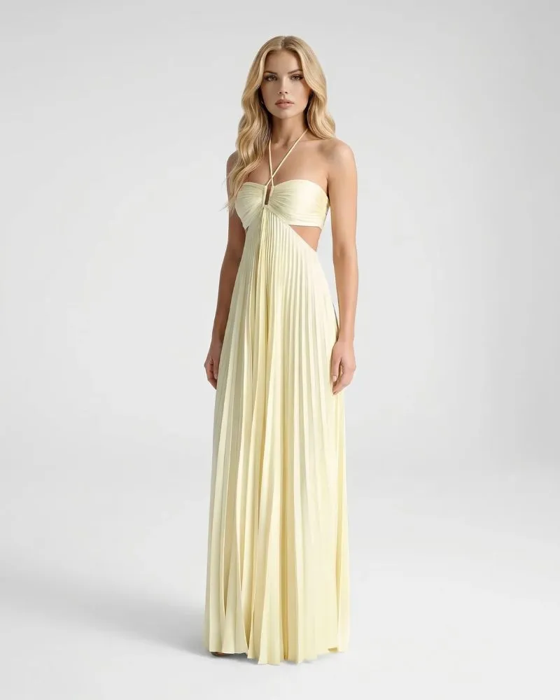 Aurora Pleated Cutout Maxi Dress - Butter Yellow