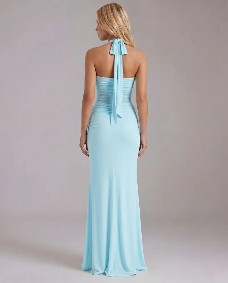 Victoria Ruched Maxi Dress - Blue